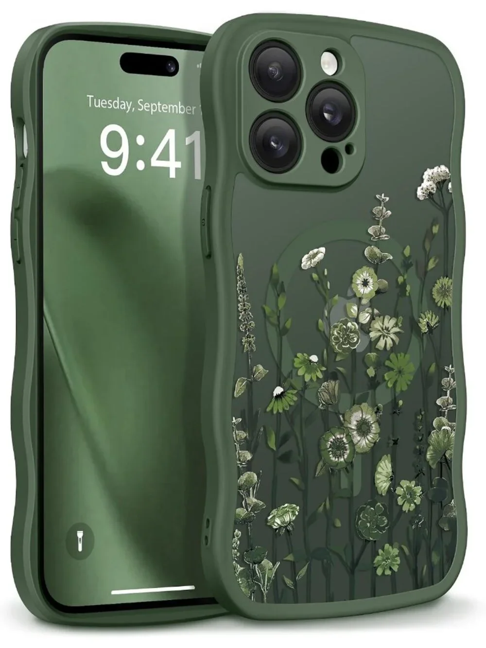 iPhone 14 Pro Floratopia/Forest Green Compatible with MagSafe Translucent Case